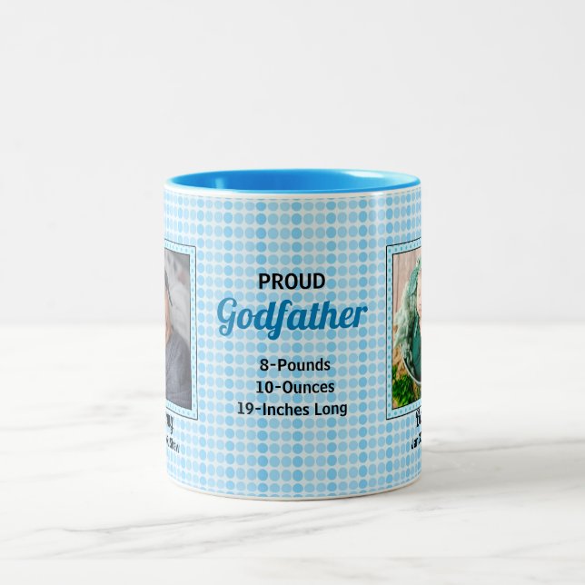 Proud Godvater Blue Polka Dots mit Fotos Zweifarbige Tasse (Mittel)
