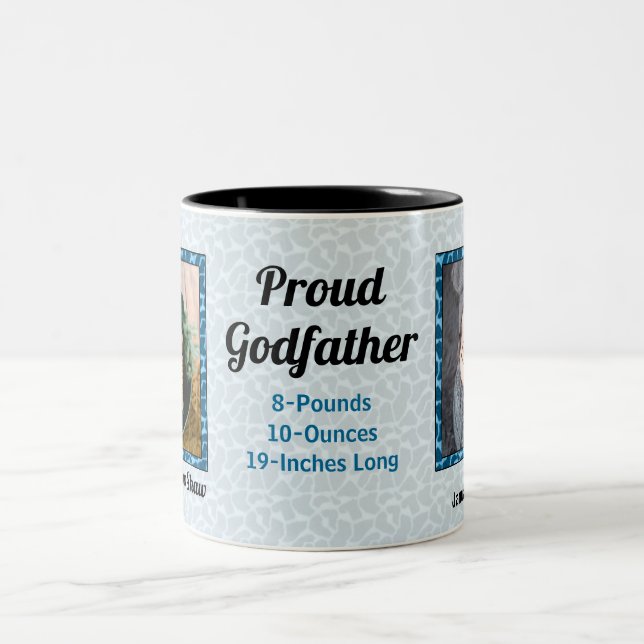Proud Godvater New Baby Blue Giraffe Foto Zweifarbige Tasse (Mittel)