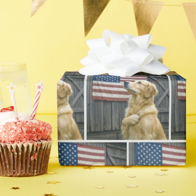 Proud Golden Retriever With American Flag Geschenkpapier (Geburtstagsparty)