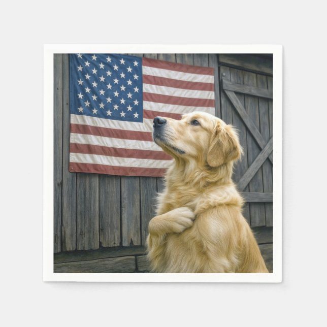 Proud Golden Retriever With American Flag Serviette (Vorderseite)