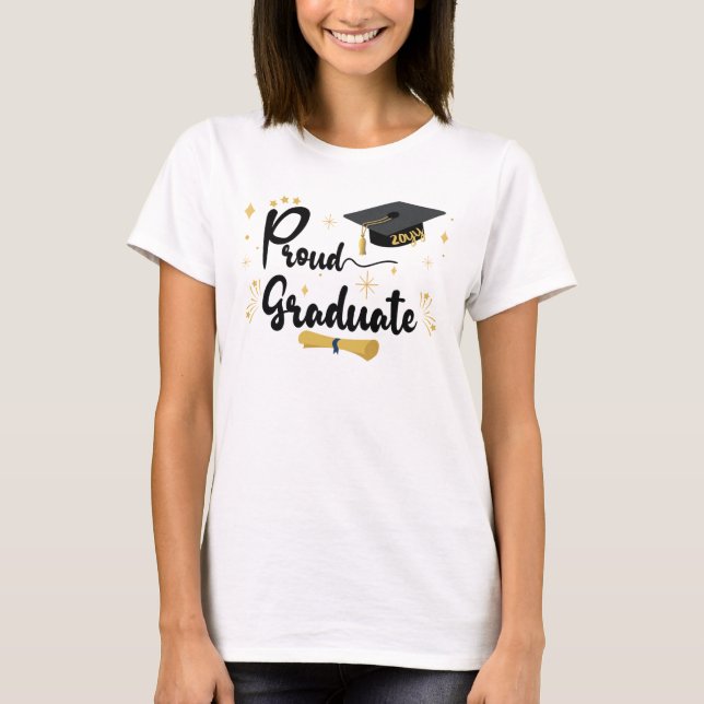 Proud Graduate | Fett Black Text Family Abschluss T-Shirt (Vorderseite)