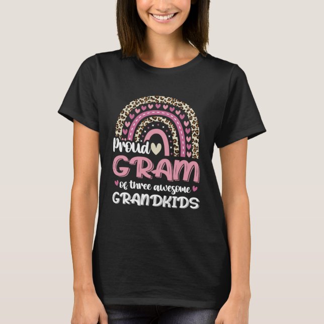 Proud Gram Of Three Grandkids Leopard Rainbow Gran T-Shirt (Vorderseite)