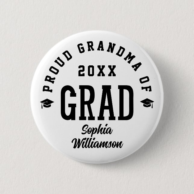 Proud Grandma Grad Varsity Typography Graduation Button (Vorderseite)