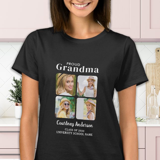 Proud GRANDMA Moderne Custom 4 Foto Abschluss T-Shirt (Von Creator hochgeladen)