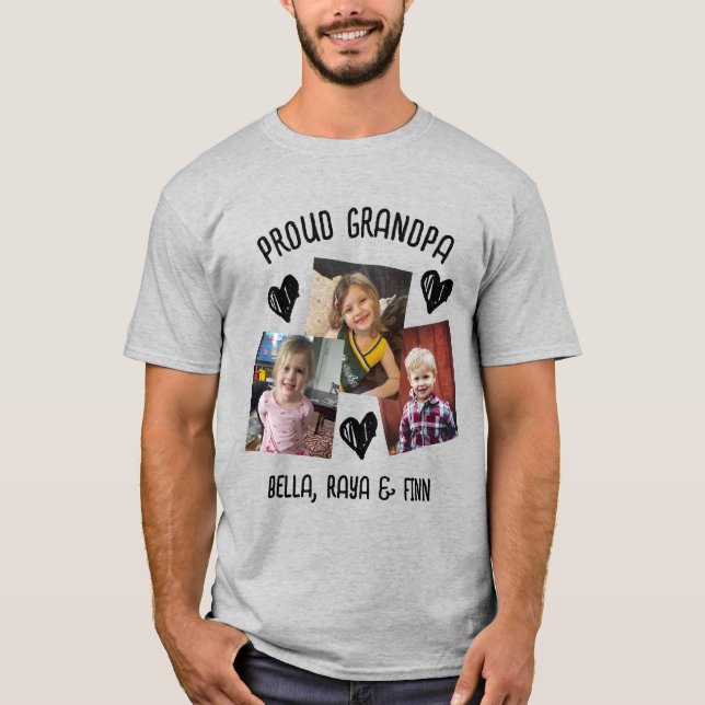 Proud Grandpa | Personalisierte Foto und Namen T-Shirt (Vorderseite)