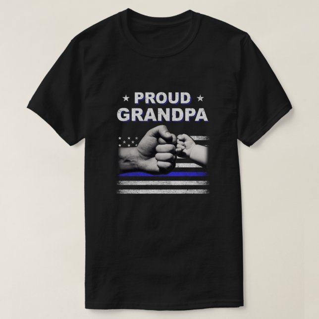 Proud Grandpa Police Thin Blue Line Flaggenflagge  T-Shirt (Design vorne)