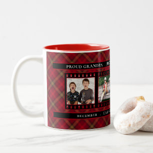 Proud GRANDPA Red Tartan Kariert mit 4 Fotos Zweifarbige Tasse
