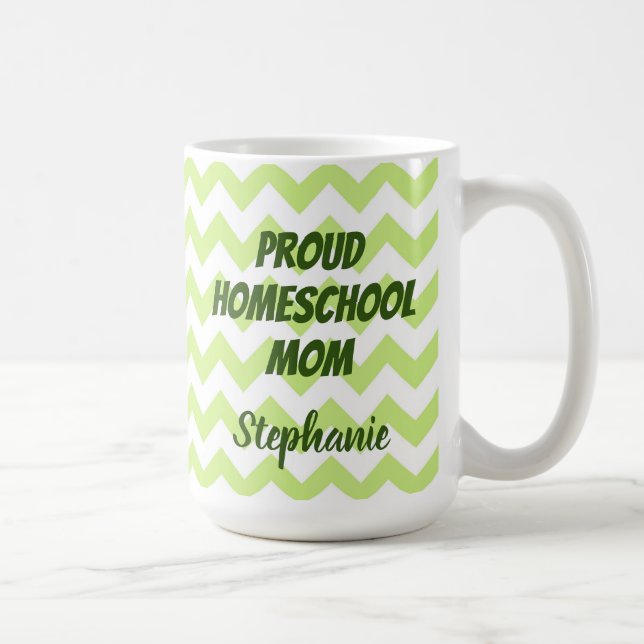 Proud Homeschool Mama Grün und Weiß Zickzack Kaffeetasse (Rechts)