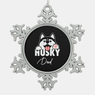 Proud Husky sibirischer Vater Schneeflocken Zinn-Ornament
