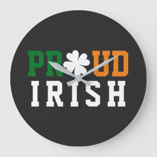 Proud Irish Shamrock Lucky Clover Quote  St Paddy  Große Wanduhr