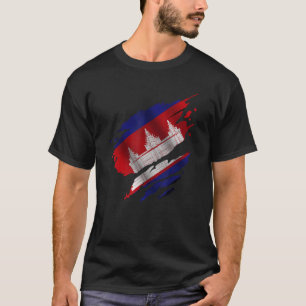 Proud Kambodscha Root Torn Ripped Kambodscha Flag T-Shirt