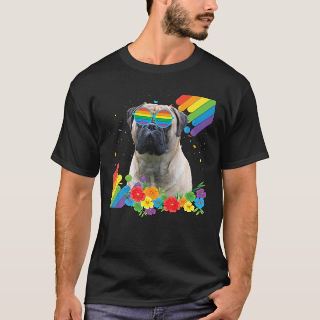 Proud LGBT Gay Bullmastiff Dog Prig Flag Regenboge T-Shirt (Vorderseite)