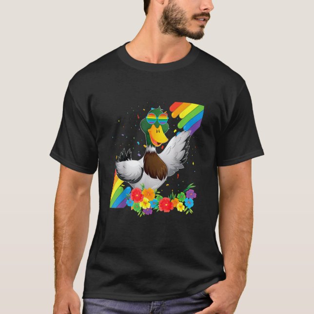 Proud Lgbt Gay Duck Pride Flag Regenbogen Lgbtq Le T-Shirt (Vorderseite)