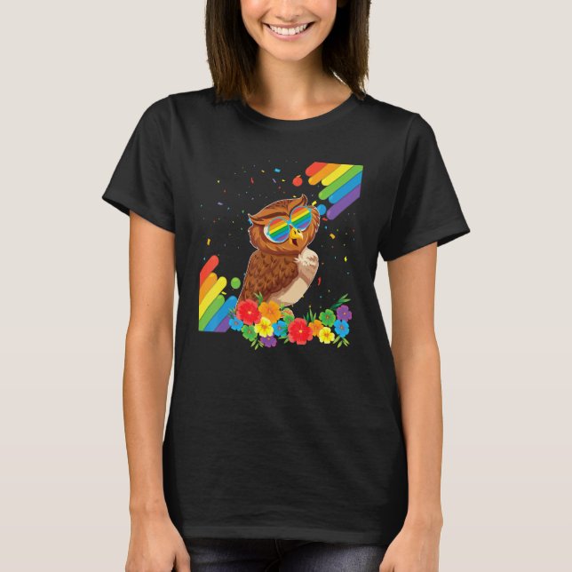 Proud Lgbt Gay Owl Pride Flag Regenbogen Lgbtq Les T-Shirt (Vorderseite)