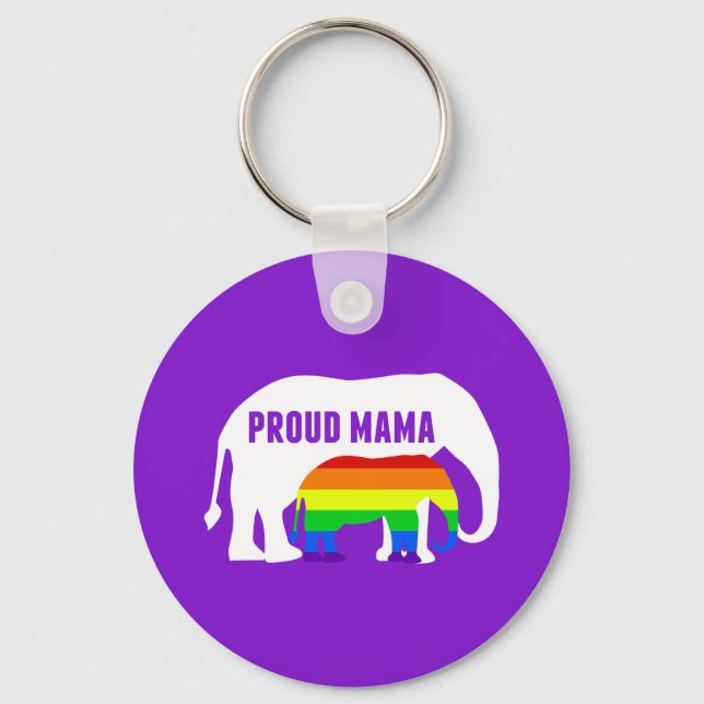 Proud LGBT Mama Elephant Gay Pride Mama Lila Schlüsselanhänger (Vorderseite)