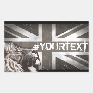 Proud Lion Union Jack Patriotic Custom Text Rechteckiger Aufkleber