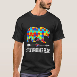 Proud Little Brother Bear Autiseness Bars Awarenes T-Shirt