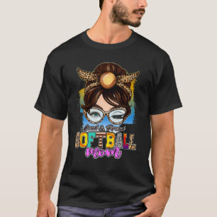 Proud Loud Softball Mama Women Messy Bun Leopard T-Shirt