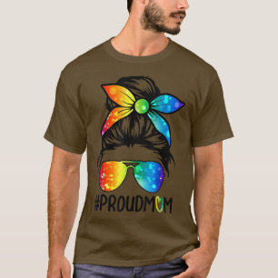 Proud Mama Messy Hair Bun LGBT Gay Pride Support L T-Shirt