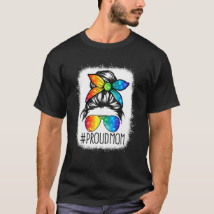 Proud Mama Messy Hair Bun LGBTQ Regenbogenflagge L T-Shirt