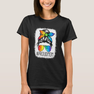 Proud Mama Messy Hair Bun LGBTQ Regenbogenflagge L T-Shirt