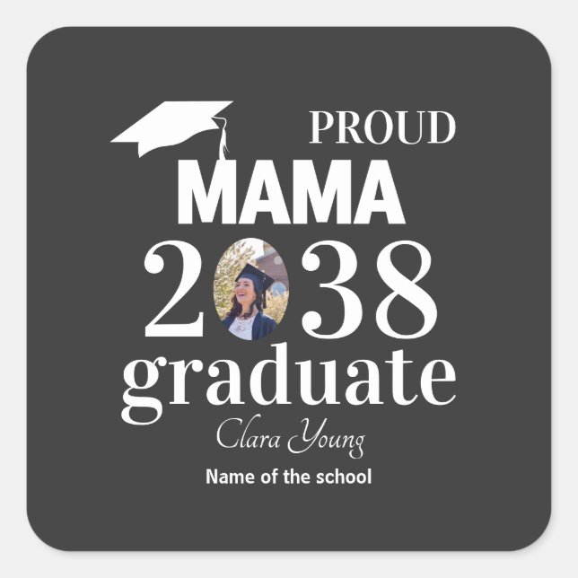 Proud mama personalized graduation quadratischer aufkleber (Vorderseite)
