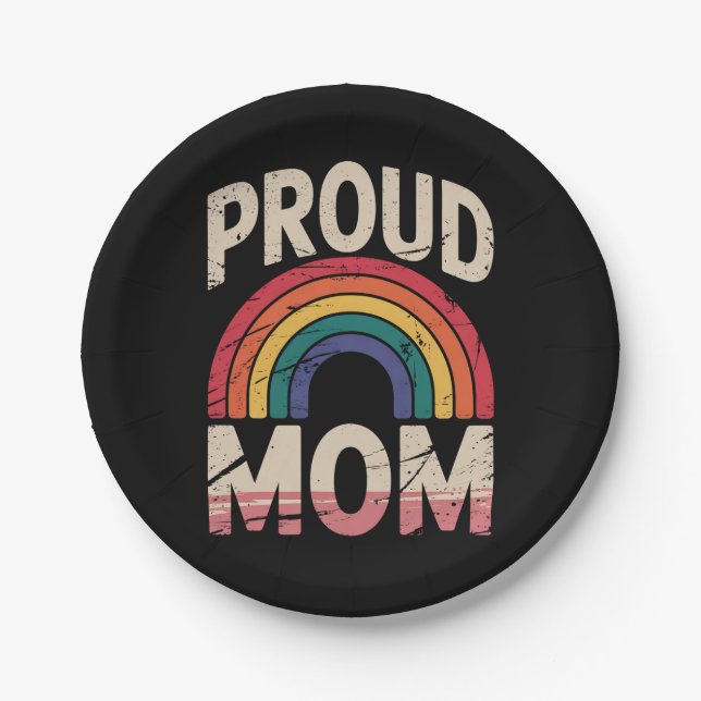 Proud Mama Rainbow LGBTQ Gay Pride Allied Pappteller (Vorderseite)