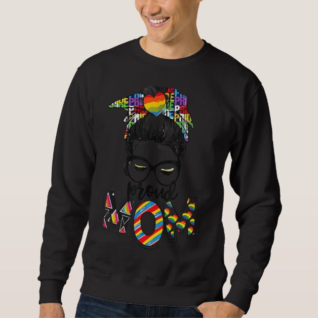 Proud Mama Regenbogen Herzblut Pride Messy Bun Fre Sweatshirt (Vorderseite)
