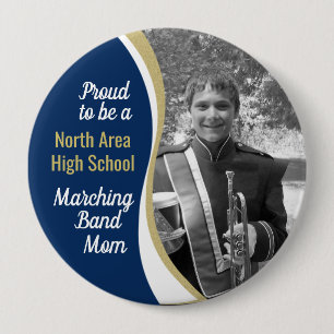 Proud Marching Band Mama mit Foto Blue Gold Button