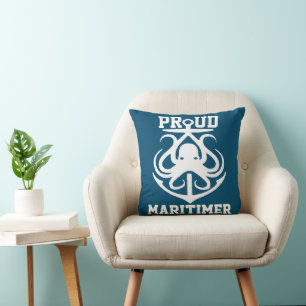 Proud Maritimer Anker Oktopus Leuchtturm Route T Kissen
