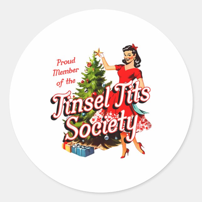 Proud Member Of Tinsel Society Lady Funny Christma Runder Aufkleber (Vorderseite)