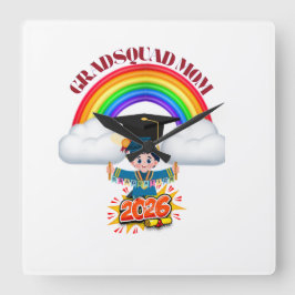 Proud Mom Grad Squad 2026 Quadratische Wanduhr