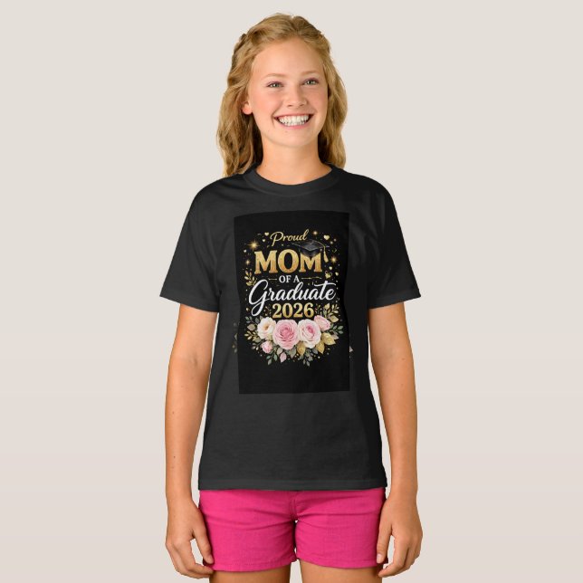 Proud Mom of a Graduate 2026 – Elegant Gold & Flor T-Shirt (Vorne ganz)