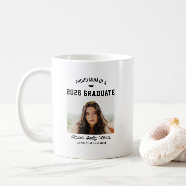 Proud Mom Senior Custom Year Graduate Photo Parent Kaffeetasse (Mit Donut)