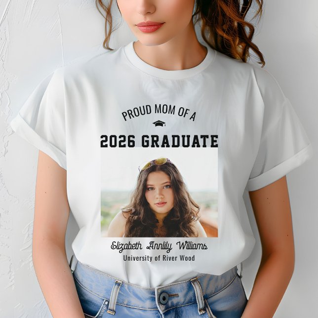 Proud Mom Senior Custom Year Graduate Photo Parent T-Shirt (Von Creator hochgeladen)