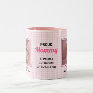 Proud Mommy Pink Polka Dots mit zwei Baby Fotos Zweifarbige Tasse
