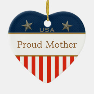 Proud Mother USA Patriotic Foto Heart Ornament