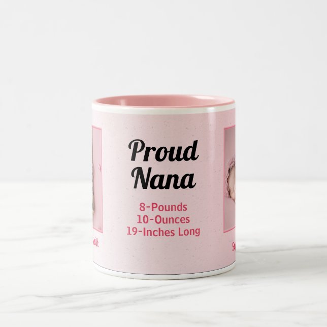 Proud Nana Pink New Baby Girl 2 Foto Zweifarbige Tasse (Mittel)