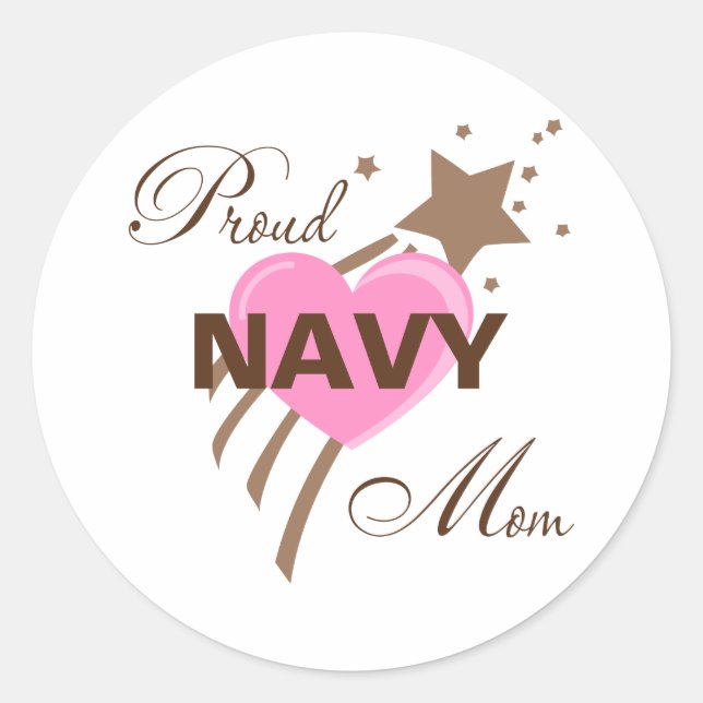 Proud Navy Mama Heart Runder Aufkleber (Vorderseite)