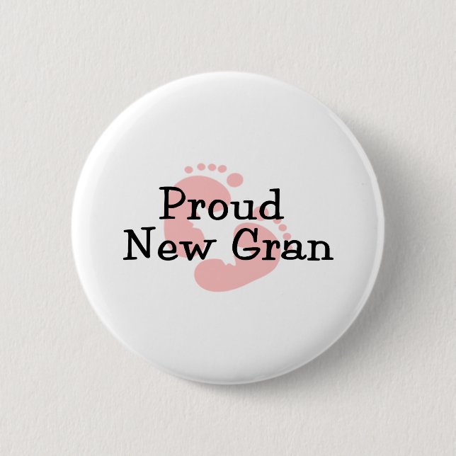 Proud New Gran Baby Girls Fußspuren Button (Vorderseite)