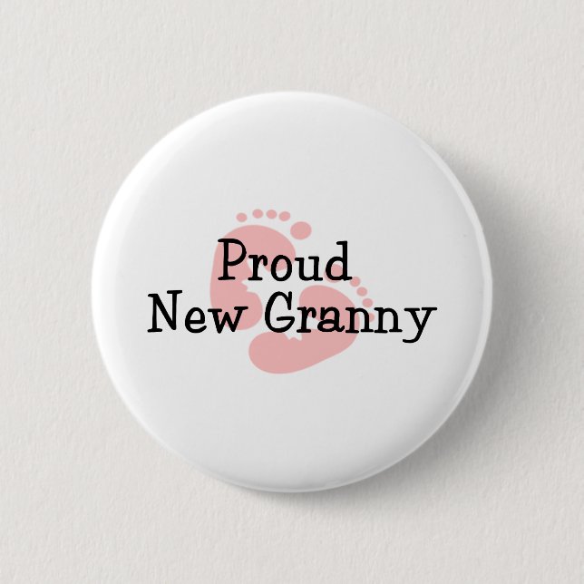Proud New Granny Baby Girl Footprints Button (Vorderseite)