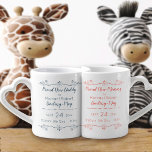 Proud New Mommy & Daddy - Coral Blue - Geburtsstaa Liebestassen<br><div class="desc">Delikates Design zum Feiern der Geburt eines zarten neuen Babys. Die Vorlage ist Set für Sie, um alle Musterformulierung und BabyGeburtsstatistiken zu personalisieren. Dazu gehören die Eltern Titel (z.B. Mama, Papa, Mama, Papa, Papa usw.), Name des Babys und Geburtsdatum, Uhrzeit, Gewicht und Länge. Diese typografische Gestaltung wird durch zarte Blumenränder...</div>