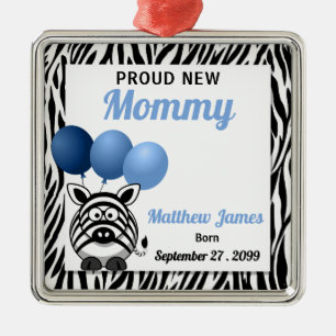Proud New Mommy in Blue Zebra Print Silbernes Ornament