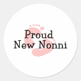 Proud New Nonni Baby Girl Footprints Runder Aufkleber