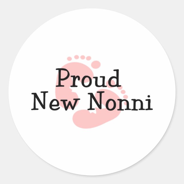 Proud New Nonni Baby Girl Footprints Runder Aufkleber (Vorderseite)