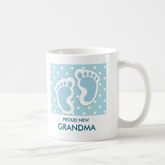 Proud New Oma Niedlich Blue Baby Boy's Feet Kaffeetasse (Rechts)