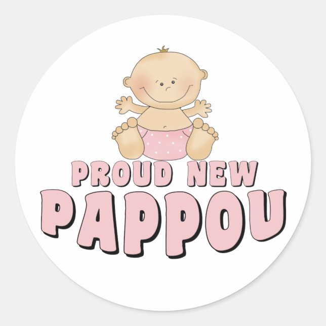 PROUD NEW Pappou Girl Runder Aufkleber (Vorderseite)