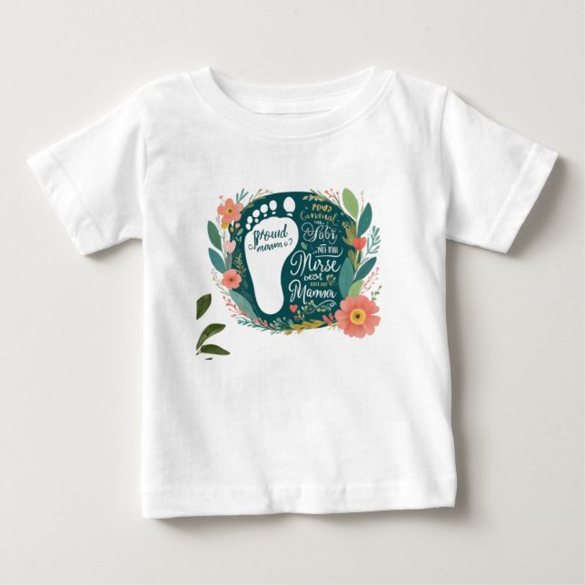 Proud Nurse Mama - Floral Baby Footprint Design T-shirt (Vorderseite)