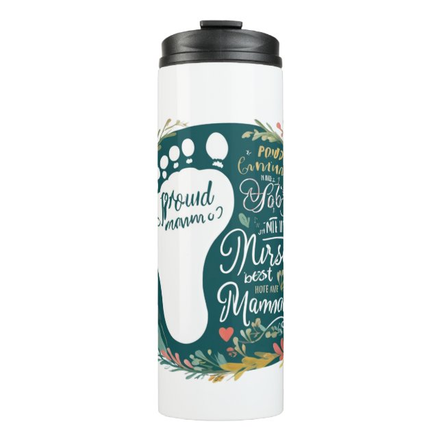 Proud Nurse Mama - Floral Baby Footprint Design Thermosbecher (Vorderseite)