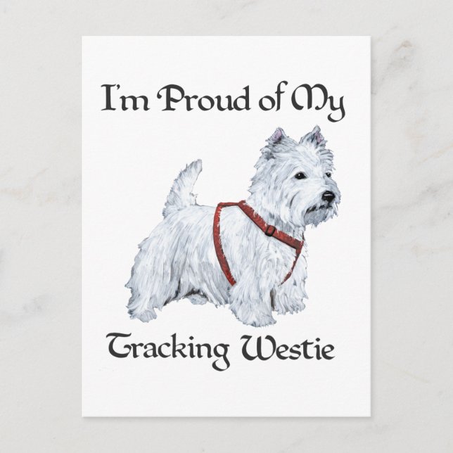 Proud of My Tracking Westie Postkarte (Vorderseite)
